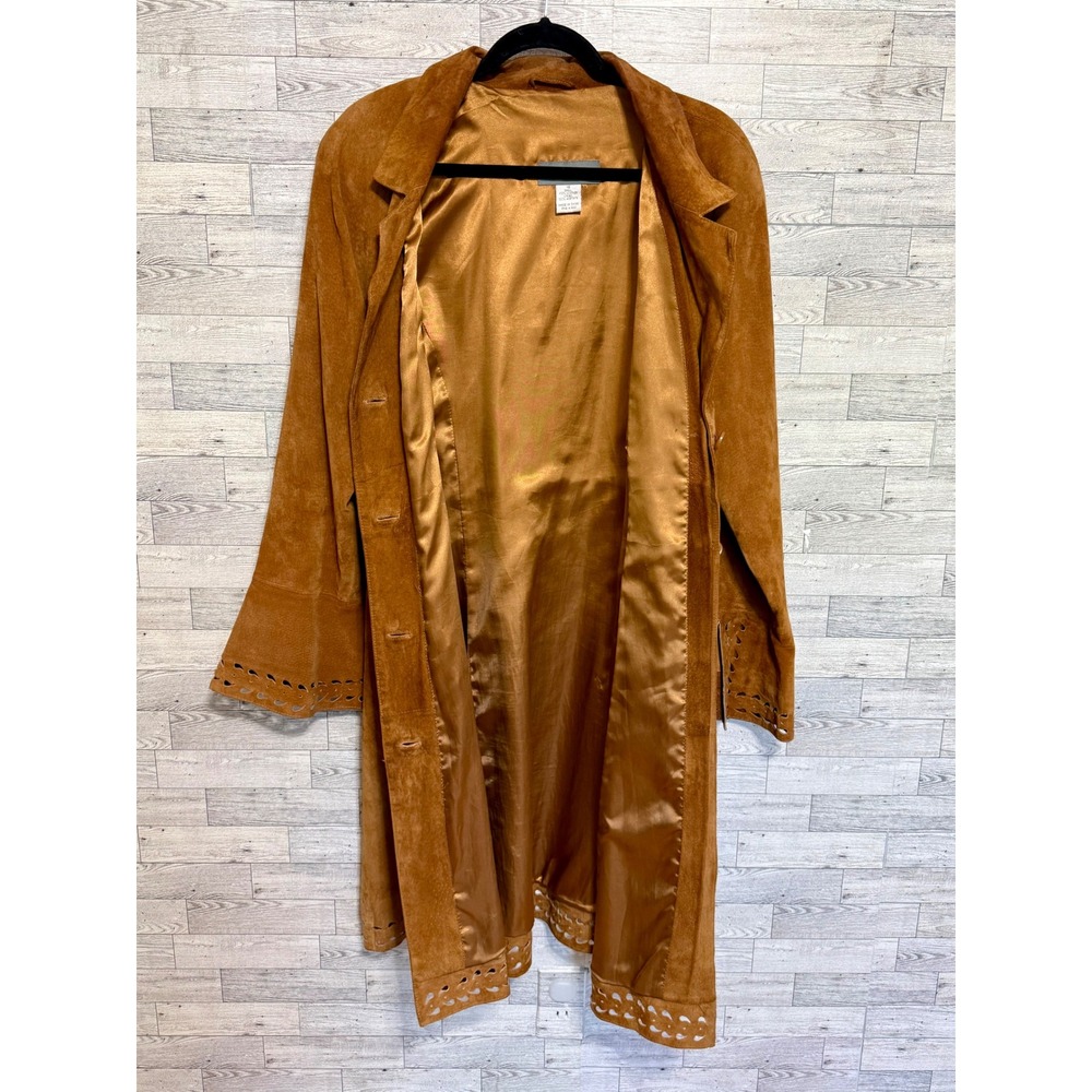 Clifford & Wills Womens 16 Brown Suede Leather Trench Coat Bell Sleeve Boho 90s - Picture 10 of 13